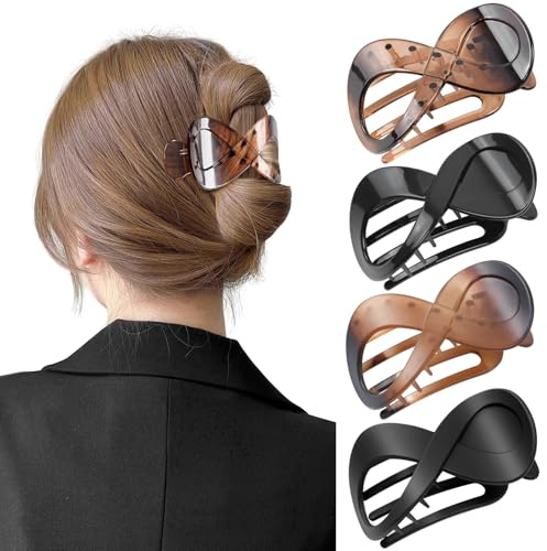 PROPOG Flache Haarspangen Damen 4 Stück, Rutschfeste Haarklammer für Dickes & Dünnes Haar - Französischer Flat Claw Clip für Alltag, Sport, Entspannung (Braun)