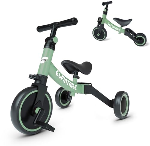 besrey Tricicli 5 in 1 Triciclo per Bambini da 1 a 5 Anni,Triciclo Senza Pedali,Bicicletta Senza Pedali, Verde erba