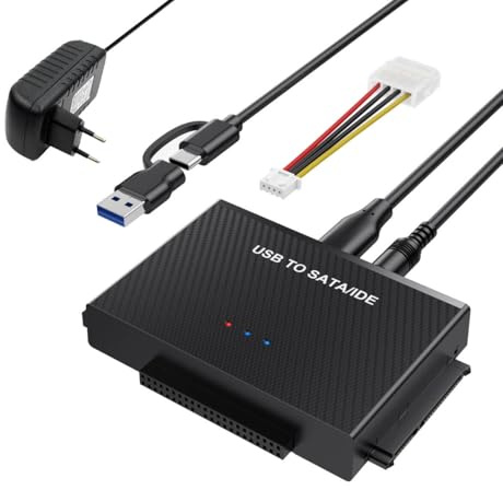 USB 3.0 to IDE and SATA Converter External Hard Drive Adapter Kit for Universal 2.5/3.5 HDD/SSD Hard Drive Disk, Included 12V/2A Power Adapter Hard Drive Reader USB to SATA IDE Adapter