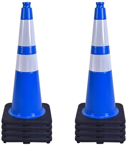 OrangeStar 28 Traffic Cones 8-Pack Blue Safety Cones with Reflective Collars, Heavy Duty Base for Construction, Parking Lot, Road Work, Flexible PVC, Indoor & Outdoor Use
