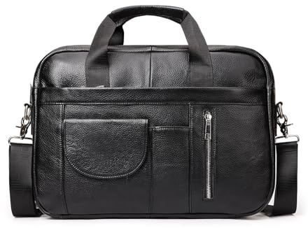 FANDARE Bärbar dator portfölj herr läder dokumentväska axelväska affärsväska för 15,6 tum laptopväska handtag arbetsväska business kontor handväska axelväska messengerväska, svart, Large