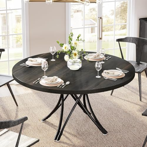 Tribesigns Runder Esstisch für 4–6 Personen, 120 cm Esstische, moderner Küchentisch, Design mit gekreuzten Beinen, einfache Installation, für Küche, Esszimmer, 120 × 120 × 75 cm, Schwarz