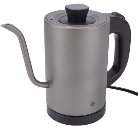 Fockety Hervidor eléctrico con cuello de cisne de 0,8 l, 600 W, ebullición rápida, acero inoxidable, con apagado automático y protección contra hervido en seco para café y té (Enchufe europeo 220V)