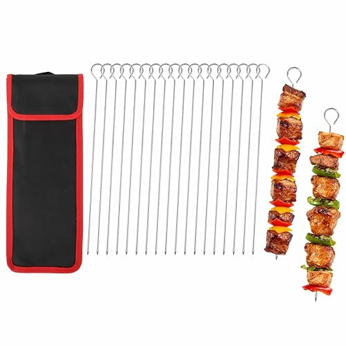 20 PCS 304 Stainless Steel BBQ Kebab Skewers with Storage Bag, 11.81/30cm Reusable Metal Skewers for Oven, Grill & Turkish Shish, Adana, Kofte