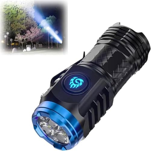 Three-Eyed Monster Mini Flash Super Power Flashlight, LED Torch Rechargeable, Torches LED Super Bright, 5 Modes, Mini Torch with Clip for Camping Hiking and Emergency (Black)