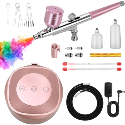 Ounfhtrttk Kit de Aerógrafo con Compresor de Aire de Alta Presión de 48 PSI y 10 L/Min con Juegos de Limpieza de 0,3/0,5 Mm, Enchufe Europeo.
