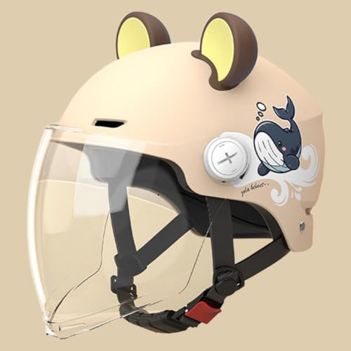 Casque De Moto Demi-Jet Respirant Pour Enfants, Casque De Trottinette Pour Enfants Avec Motif Baleine Et Visière Solaire Pour Garçons Et Filles De 3 À 12 Ans, Homologué ECE 22.06 C,50-60cm