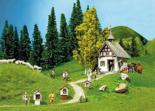 FALLER 130235 - Kapelle mit Wegkreuzen, Einheitsgröße, Braun, Weiß, Grün