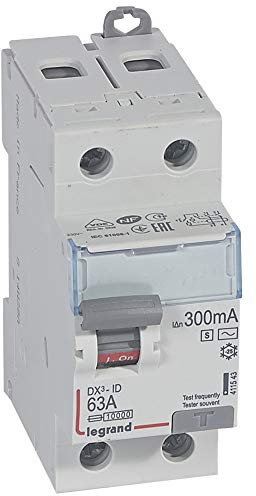 Legrand 411543 Interrupteur différentiel DX³-ID arrivée haute et départ bas à vis, 2P, 230V, 100A typeAC, 300mA sélectif, 2 modules