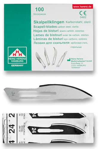 May Skalpellklingen Figur 20 für Halter Nr. 4 Karbonstahl 100 Stk | 100 sterile Karbonstahlklingen der Figur 20 (Heinz Herenz). Passgenau für Skalpellhalter Nr. 4, ideal für Podologie.