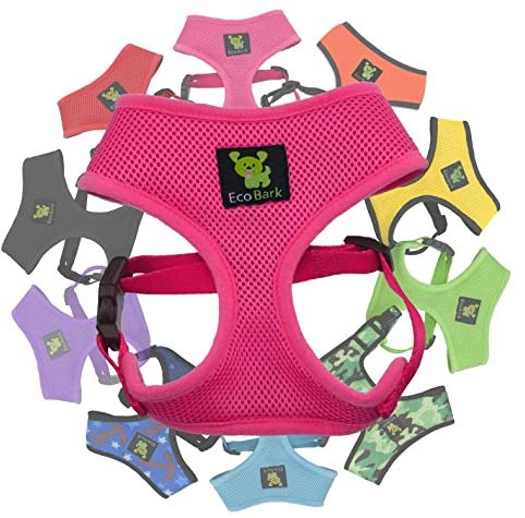 EcoBark Pink Dog Harness - Max Comfort Luxurious Soft Mesh - Over The Head No Pull & No Choke Halter Harness Vest - Eco-Friendly Body Harness