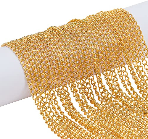 PH PandaHall 16.4fts Golden Chain for Jewellery, Brass Twist Chains | Curb Chains 3x2mm Necklace Chain Thin-Chain for Necklace Bracelet Earrings Jewellery Making Nail Arts DIY Crafts