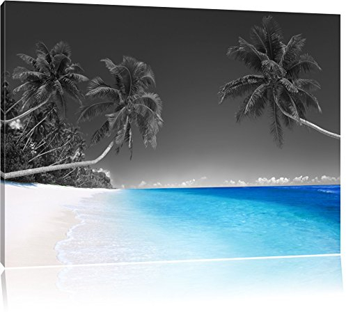 Pixxprint schöne Palmen über dem Meer B&W, Größe: 60x40cm, Leinwandbild, fertig gespannt, Wandbild, Dekoration, Kunstdruck, kein Poster