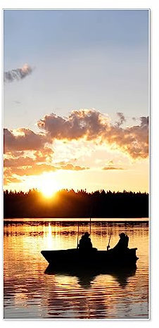 banjado® Magnettafel 37 x 78cm / Magnetwand aus Metall/Magnetpinnwand als Memoboard/Pinnwand Magnettafel Küche, Büro, Kinderzimmer inkl. 4 Magnete & Montageset - Motiv Angler