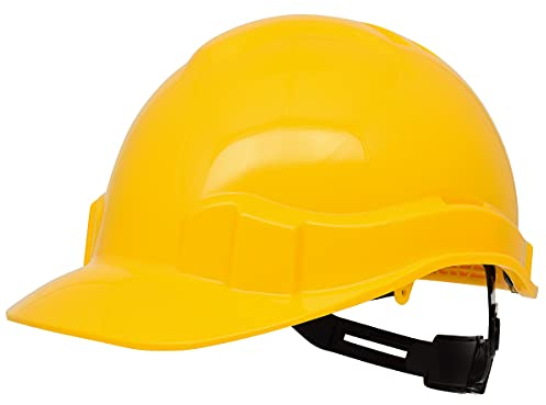 PRO FIT Arbeitsschutzhelm Pro Cap – Robuster Sicherheitshelm, PE-Schutzhelm für die Baustelle, Belüfteter Bauhelm, Anpassbares Kopfband & Kinnriemen - Gelb
