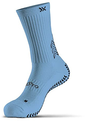 SOXPro Classic - Calze Antiscivolo - Frecce GRIP in Silicone - Antivescica - Traspiranti - Stabilità e Controllo - Running. Calcio. Ciclismo e Tennis - (IT. Testo. M. Regular. Regular. LIGHT BLUE)