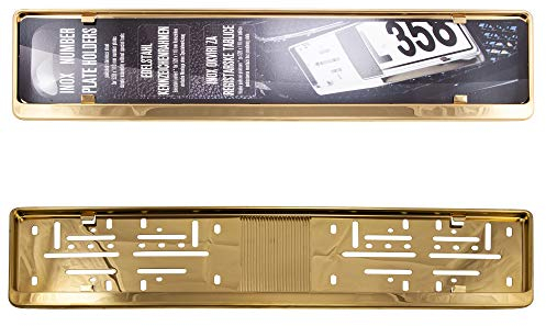 2X Premium Auto Kennzeichenhalter 100% Edelstahl Gold poliert für 46cm DE KURZKENNZEICHEN (Kennzeichen der Größe 460mm x 110mm) Nummernschildhalter Kennzeichenhalterung INOX V2A Rostfreier Stahl