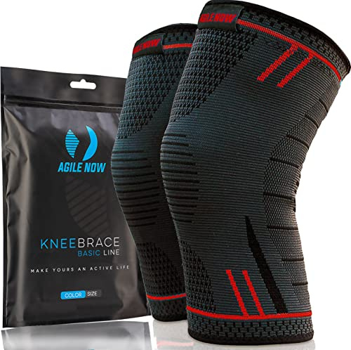 AGILE NOW® Kniebandage 2er Set Premium stabilisiert & schützt die Gelenke bei jeder Bewegung, Knie Bandage für Damen & Herren, rutschfeste & atmungsaktive Knee Pads, für jede Sportart (XL | Rot)