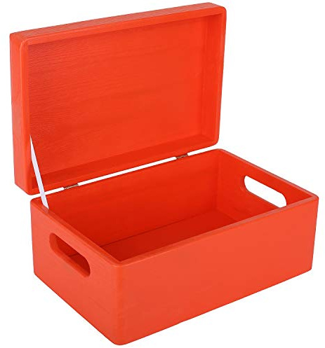 Creative Deco Rot Große Holzkiste mit Deckel 30 x 20 x 14 cm Erinnerungsbox | Baby | (+/- 1 cm) | Groß Kasten | Ostern Holzbox mit Deckel und Griffen | Für Dokumente Wertsachen Spielzeug Werkzeuge