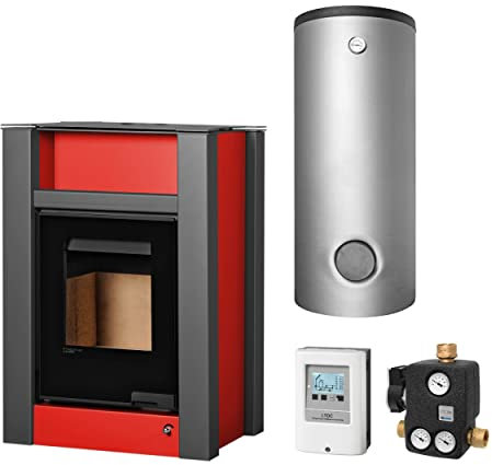 Aquaflam KS2814 Vario Lend 11 kW Basic Wasserführender Kaminofen Red Komplett-Set Kombispeicher THKE 600 + 1 SWT