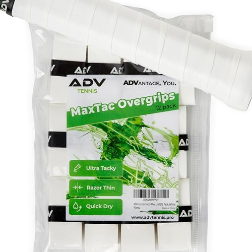 ADV MaxTac Tennis Overgrip, Tacky Moisture-Wicking Grip (White, 12-Pack)