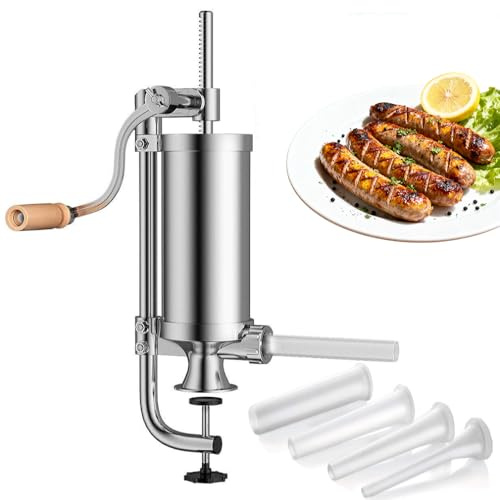 Joyeee Wurstfüller horizontal/vertikale Küchenmaschine – Aluminium Fleisch Füller Maker Kit mit Fülldüsen Aufsatz, kommerzielle und Haushalt 2.5 LBS, Vertical