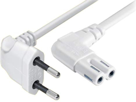 2m Euro Netzkabel C7 Fernseher Stromkabel, Kabel Gewinkelt Netzstecker auf Euro 8 Doppelbuchse Kleingerätekabel für Wireless Boxen, TV, Blu-Ray, Radio, Netzteile Weiss