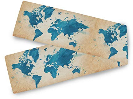 AUUXVA Bigjoke Tischläufer, Weltkarte, Aquarell, Tischdecke, Polyester-Dekor für Esszimmer, Party, Urlaub, Dekoration, Küche, Hochzeit, 33 x 228,6 cm