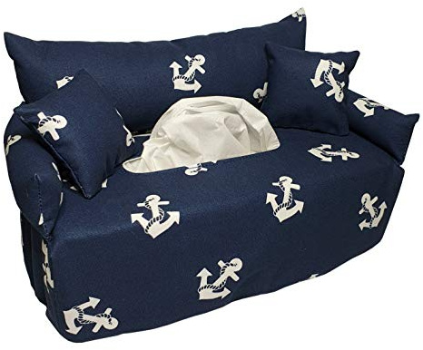 Taschentuchsofa mit weißen Ankern auf Blau – Bezug für Kosmetiktuchbox – mit 2 Kissen – handgefertigt