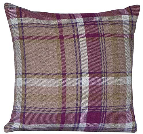 Linen Loft Cosy Checked Cushion Cover in Heather Purple and Green. Double Sided. 17 (43cm) Square. Balmoral Style Highland Tartan Check Pillow Case.