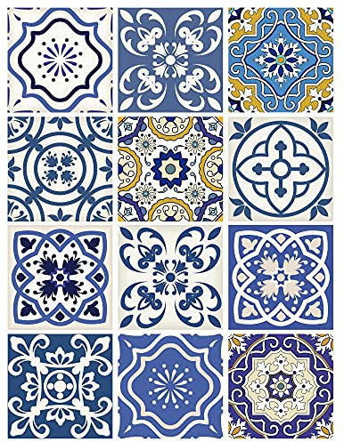 | Autocollant de Carreaux | Planche de 12 Stickers Carrelage - Carreaux de Ciment - Modèle PORTO - Dimensions d'un Carreau : 15 x 15 cm - Salle de Bains Crédence Meubles ...
