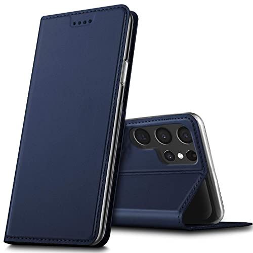 Verco Handyhülle für Samsung Galaxy S22 Ultra, Premium Handy Flip Cover für Samsung S22 Ultra 5G Hülle [integr. Magnet] Book Case PU Leder Tasche, Blau