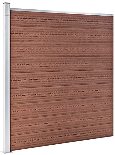 Gartenzaun WPC, Zaunpaneel-Set 175x186 cm, Holz-Kunststoff-Verbundwerkstoff, Aluminiumstange, für Garten und Hof