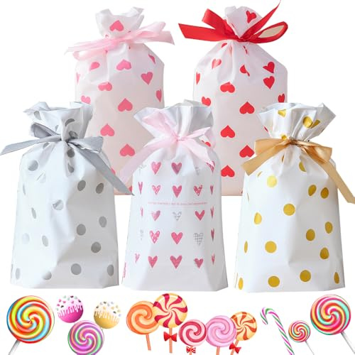 50 Stück Weihnachtsbonbontüte,Weihnachten Geschenkbeutel mit Kordelzug,Weihnachtsgeschenkbeutel,Weihnachtstüten Süßigkeiten,Partytüten mit Kordelzug,Kekstüten Weihnachten,Bonbon Tasche (B)
