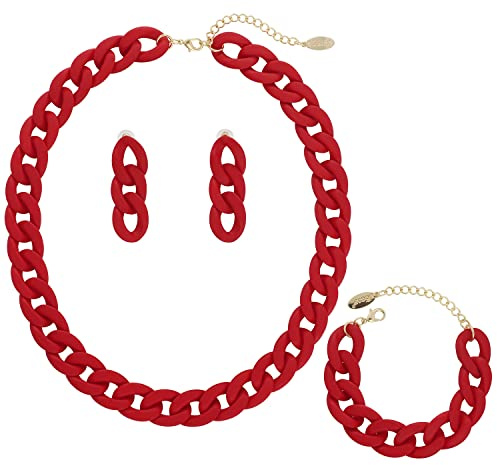 Bocar Statement Acrylic Chunky Necklace for Women Cuban Link Chain Collar Necklace Bracelcet Earrings Fashion Costume Jewelry Set