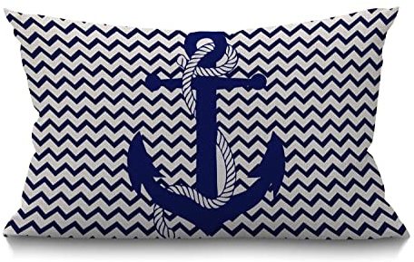BGBDEIA Decorative Linen Cushion Covers 30 x 50 cm (12 x 20) Rectangular Retro Nautical Anchor Throw Pillow Covers for Garden Patio Living Room Couch Sofa