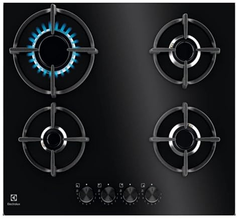 Electrolux Piano Cottura Gas EGG64272K Serie 600 Gas on Glass 60cm da Incasso, 4 Fuochi, Bruciatore Rapido, Bruciatore Wok, Precisa Regolazione della Fiamma, Sicurezza Sicurgas, 590x520cm, Nero