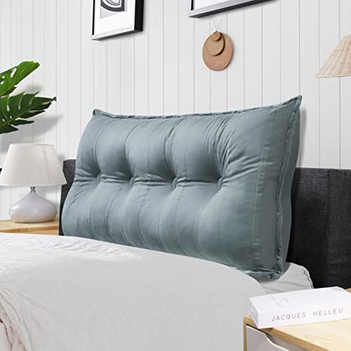 Rucener Groß Lendenkissen Rückenlehne Großes Samt Bücherkissen Lesekissen Lendenkissen Groß Wandkissen Rückenkissen Bett Lesekissen Groß Lesekissen Grau 120 cm