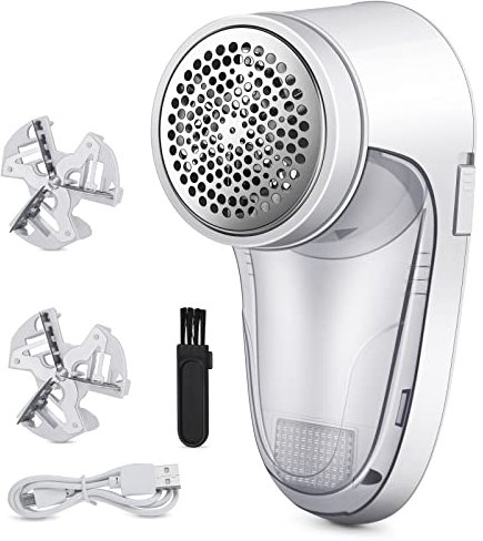 Levapelucchi Elettrico,Leva Pelucchi Elettronico,Togli Pelucchi Elettrico per Abiti e Tessuti,Ricaricabile via USB, con Spazzola e Lame di Ricambio-Bianco