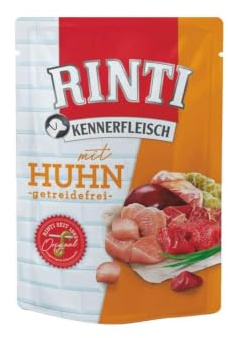 RINTI Kennerfleisch Huhn | 10 x 400 g | Alleinfutter für ausgewachsene Hunde im Frischebeutel | Getreidefreies Futter mit hohem Fleischanteil | Zur Regulierung der Verdauung