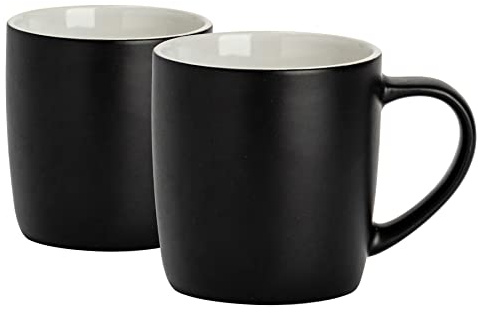 Argon Tableware Mattfarbene Kaffeetassen - 350ml - Schwarz - Pack Von 2 | Matte Keramik-Steinzeug-Teetassen, Latte-Cappuccino-Tassen, Tassen für heiße Schokolade, buntes Tassen-Set mit Henkel