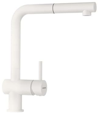 SCHOCK® Küchenarmatur Epos Polaris I weiße Hochdruck Armatur mit ausziehbarer Schlauchbrause I 360° drehbar I Spültischarmatur mit Standard-Norm-Anschlüssen I modernes Design I Einhebelmischer
