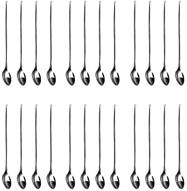 PNJB, Latte Glass Ice Cream Sundae Coffee Spoons Stainless Steel Long Handle 20cm, Ideal for Sundae, Ice Cream, Dessert, Iced Coffee & Tea (24PCS)