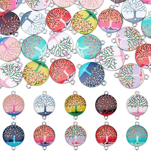 PH PandaHall 40pz 10 Colori Ciondolo Albero della Vita, Connettore Fiore Stile Portafortuna Rotondo Piatto per Collana - Decorazioni Pasqua Primavera Estate