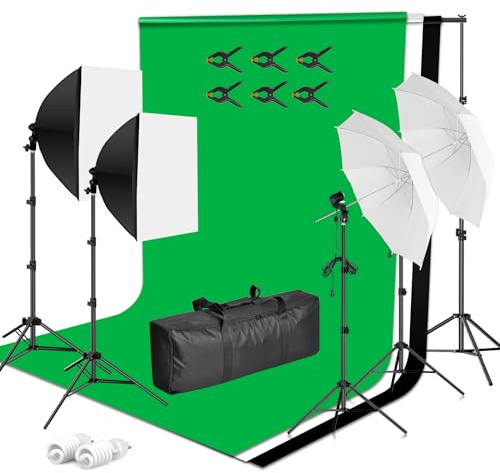 EMART Système de support de fond, 3 couleurs de fond Softbox Kit d'éclairage pour photographie studio photo, prise de vue vidéo, produit portrait