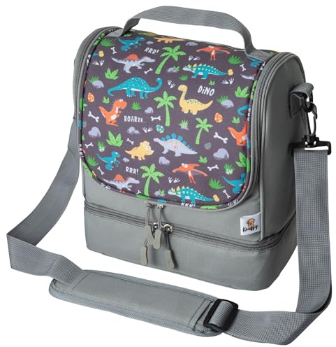 Knuffig Kindergarten-Tasche mit Brotdosen-Fach, Umhängetasche für Kita, Krippe & Kiga, Tragetasche für Toniebox, Perfekt als Weihnachts- & Geburtstagsgeschenk für Kinder! (Dinosaurier)