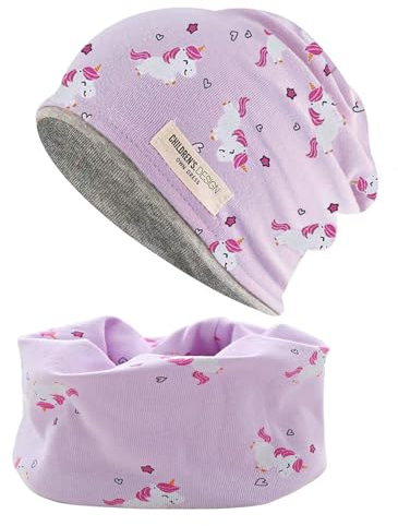 ENSTAB 2 Stück Mütze Kinder set Baumwolle Herbst Winter Mütze Schal Baby Schal Wärmer Baby Mädchen und Junge (Lila)