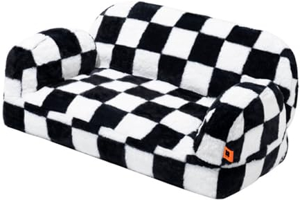 Fonzci Katzen-Sofabett, Haustier-Couchbett, Großer Raum, Weich, Bequem, Abnehmbares Haustier-Sofa-Couchbett für Kleine, Mittelgroße Hunde und Katzen (Doppelsitz, Schwarz und Weiß)