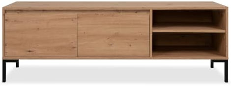 Concept-Usine | Mueble TV de Madera de 150 cm | Diseño NAVI | Estilo Industrial | Acabado Roble Artesanal | 2 Nichos y 2 Armarios abatibles | Almacenamiento Discreto | Tendencia y Práctico