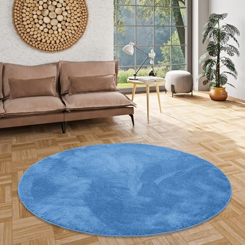Pergamon Luxus Super Soft Hochflor Langflor Teppich Rund Flauschig Weich Wohnzimmer Schlafzimmer Silky Blau